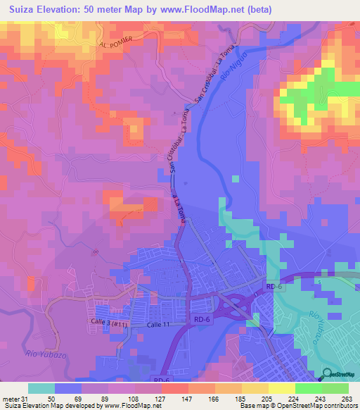 Suiza,Dominican Republic Elevation Map