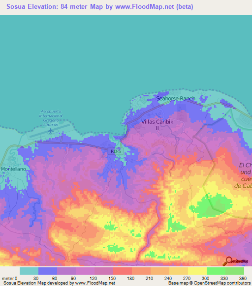 Sosua,Dominican Republic Elevation Map