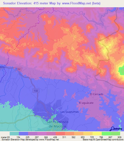 Sonador,Dominican Republic Elevation Map