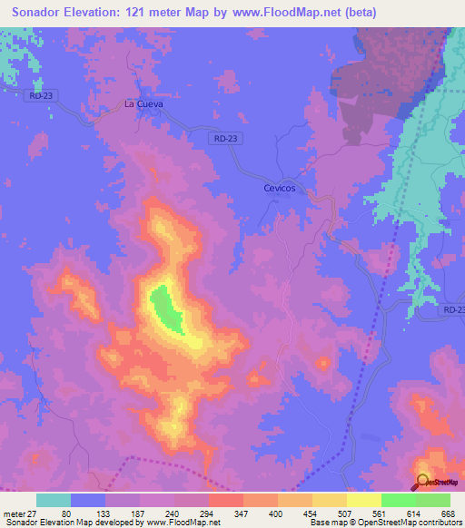 Sonador,Dominican Republic Elevation Map