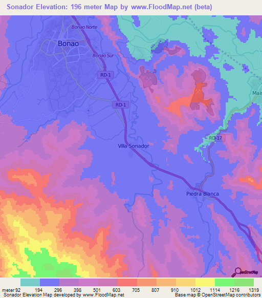 Sonador,Dominican Republic Elevation Map