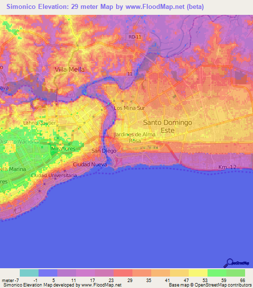 Simonico,Dominican Republic Elevation Map