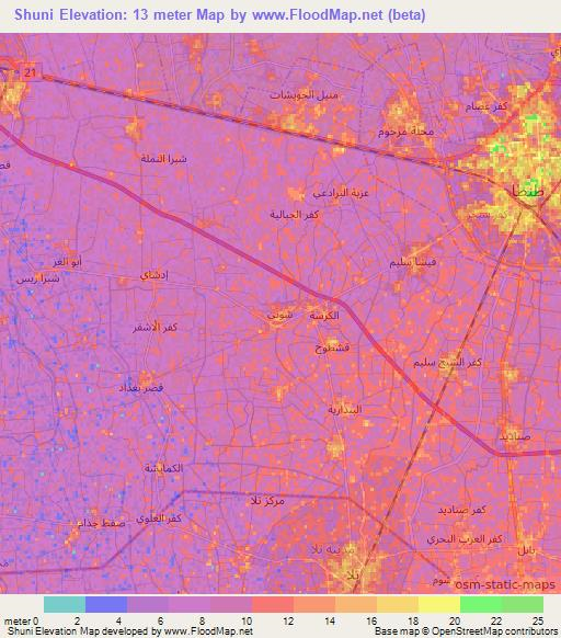 Shuni,Egypt Elevation Map