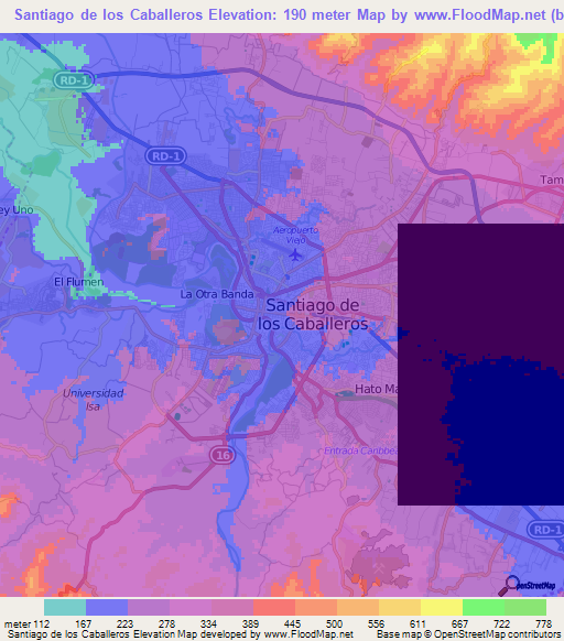 Santiago de los Caballeros,Dominican Republic Elevation Map