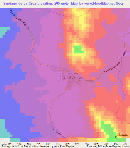 Santiago de La Cruz,Dominican Republic Elevation Map