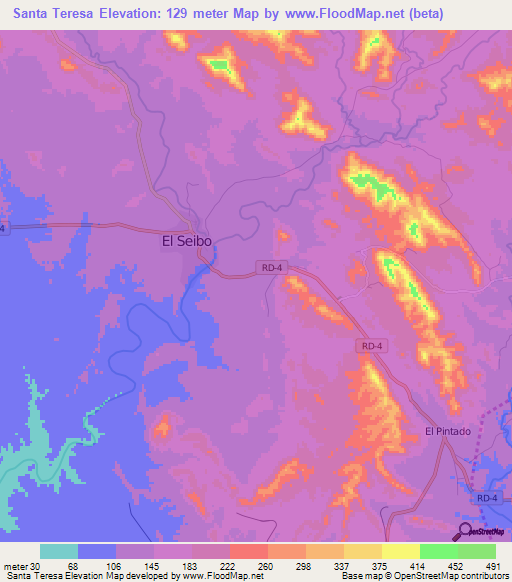 Santa Teresa,Dominican Republic Elevation Map