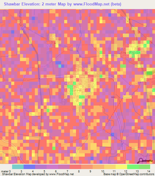 Shawbar,Egypt Elevation Map