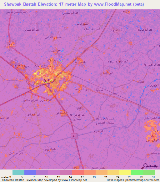 Shawbak Bastah,Egypt Elevation Map