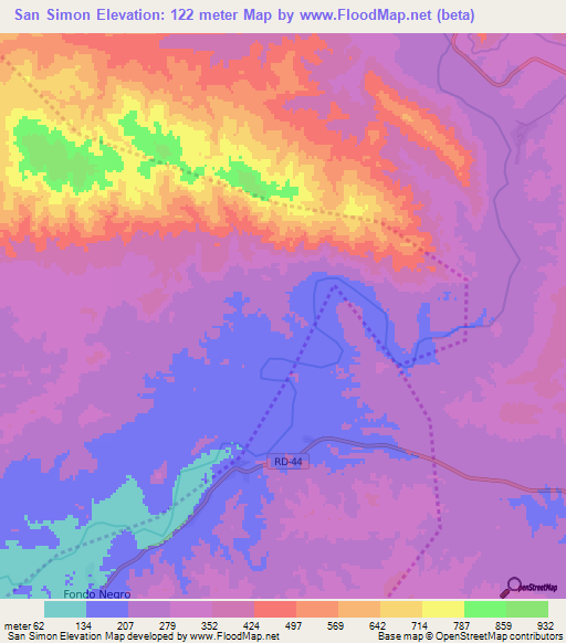 San Simon,Dominican Republic Elevation Map