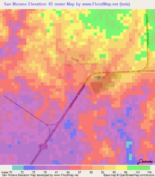 San Morano,Dominican Republic Elevation Map