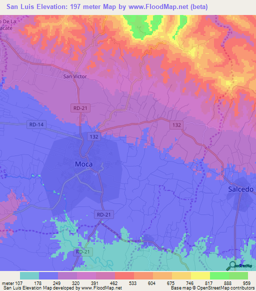 San Luis,Dominican Republic Elevation Map