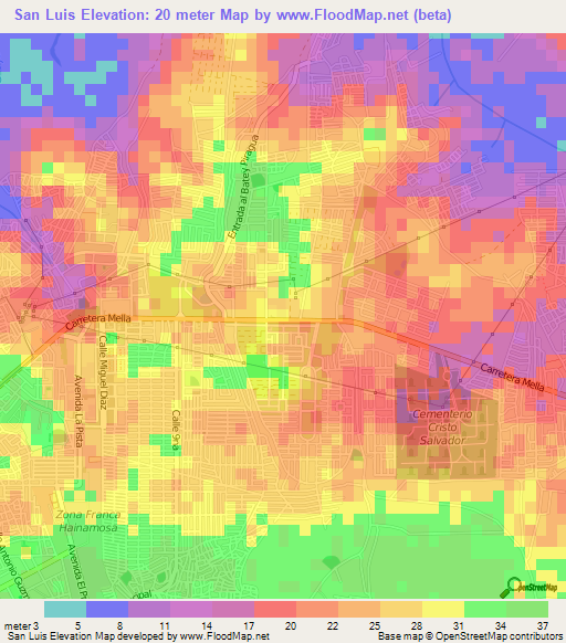 San Luis,Dominican Republic Elevation Map