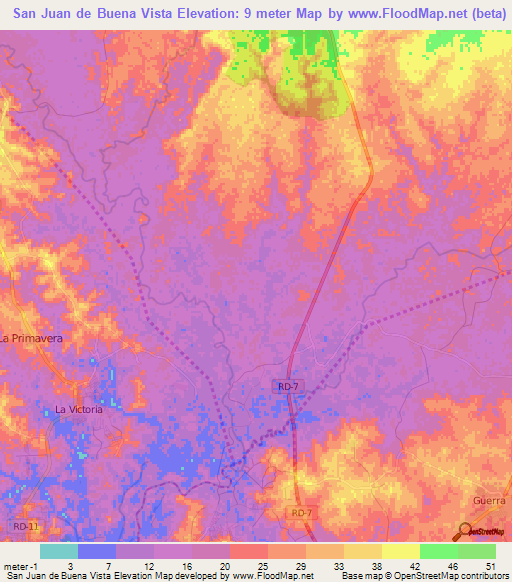 San Juan de Buena Vista,Dominican Republic Elevation Map
