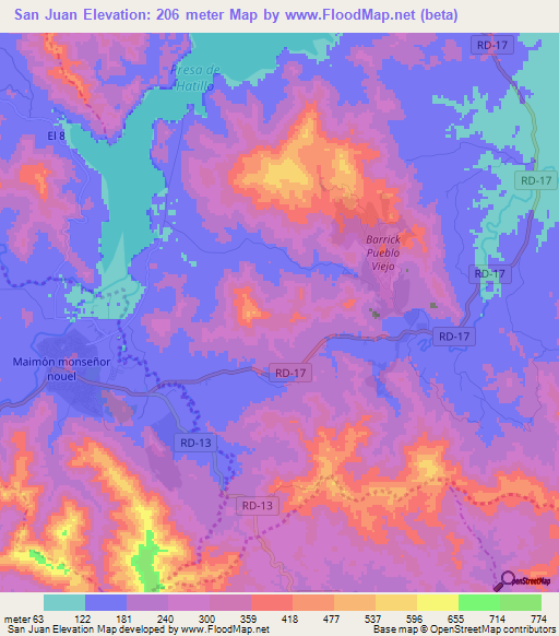 San Juan,Dominican Republic Elevation Map