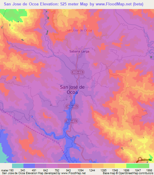 San Jose de Ocoa,Dominican Republic Elevation Map