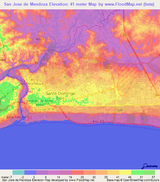 San Jose de Mendoza,Dominican Republic Elevation Map