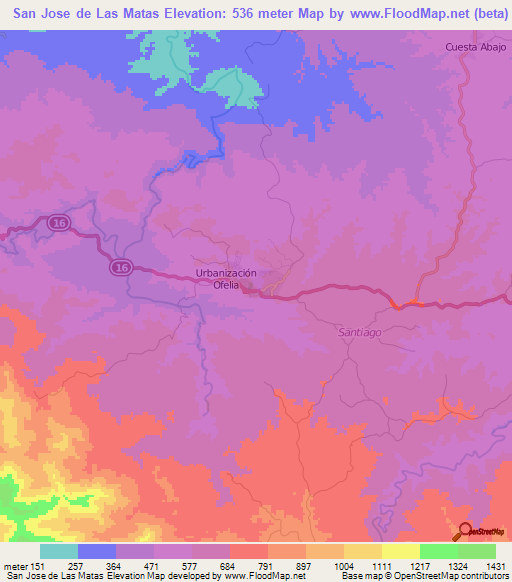 San Jose de Las Matas,Dominican Republic Elevation Map