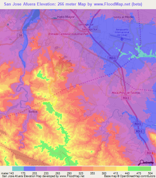 San Jose Afuera,Dominican Republic Elevation Map