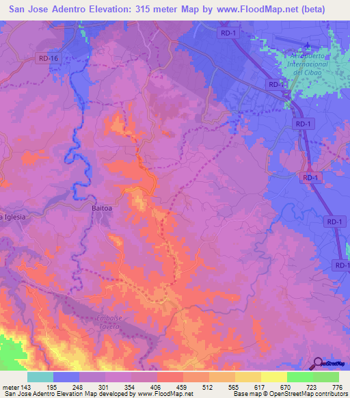 San Jose Adentro,Dominican Republic Elevation Map