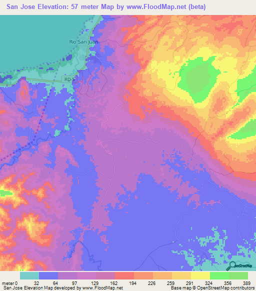 San Jose,Dominican Republic Elevation Map