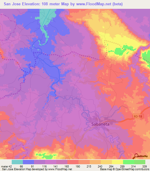 San Jose,Dominican Republic Elevation Map