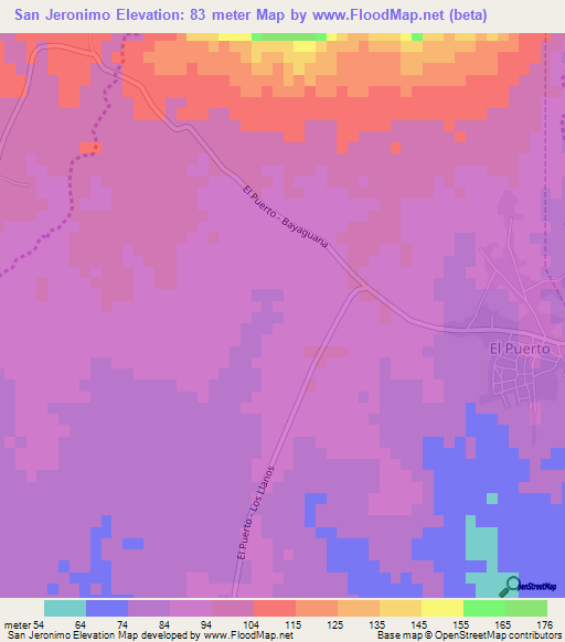 San Jeronimo,Dominican Republic Elevation Map