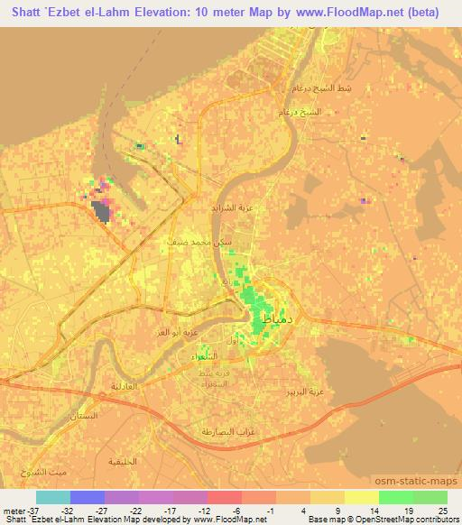 Shatt `Ezbet el-Lahm,Egypt Elevation Map