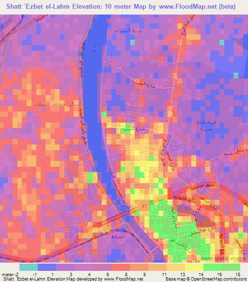 Shatt `Ezbet el-Lahm,Egypt Elevation Map