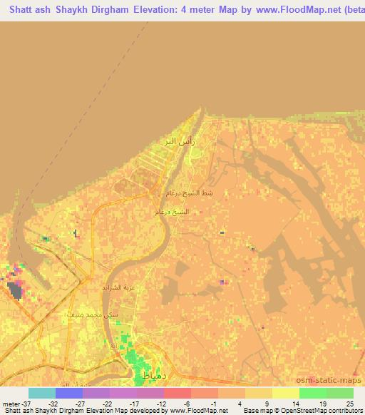 Shatt ash Shaykh Dirgham,Egypt Elevation Map