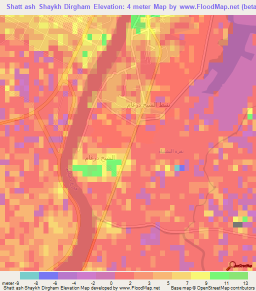 Shatt ash Shaykh Dirgham,Egypt Elevation Map