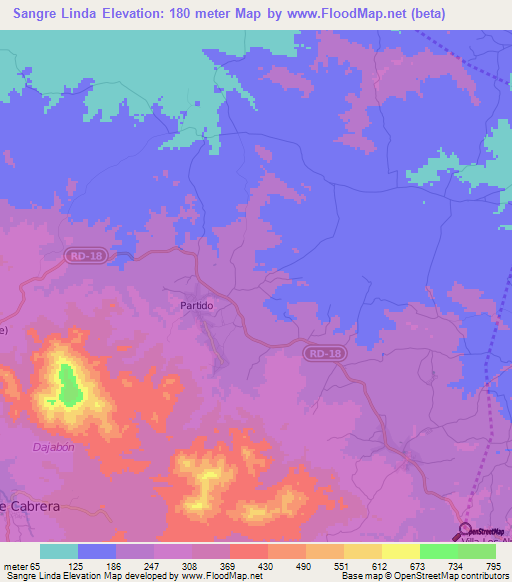 Sangre Linda,Dominican Republic Elevation Map