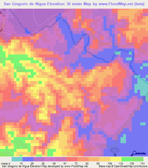 San Gregorio de Nigua,Dominican Republic Elevation Map