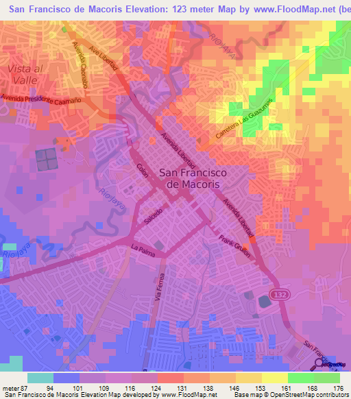 San Francisco de Macoris,Dominican Republic Elevation Map