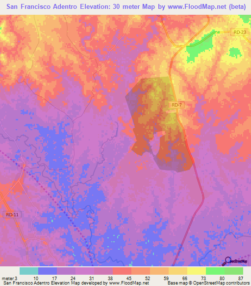 San Francisco Adentro,Dominican Republic Elevation Map