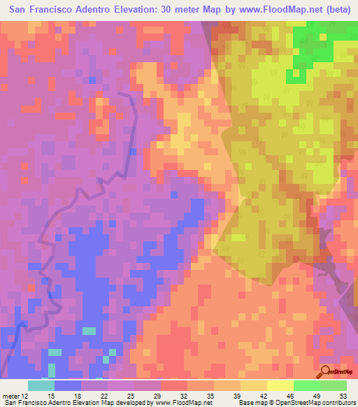 San Francisco Adentro,Dominican Republic Elevation Map