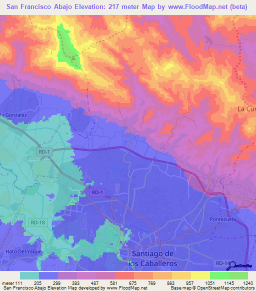 San Francisco Abajo,Dominican Republic Elevation Map