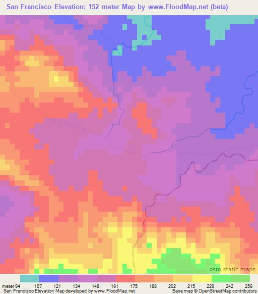 San Francisco,Dominican Republic Elevation Map