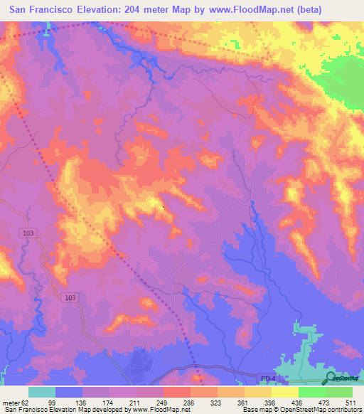 San Francisco,Dominican Republic Elevation Map