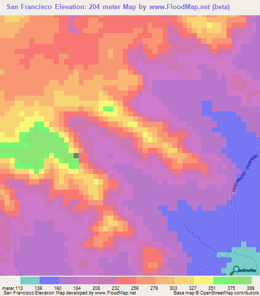 San Francisco,Dominican Republic Elevation Map