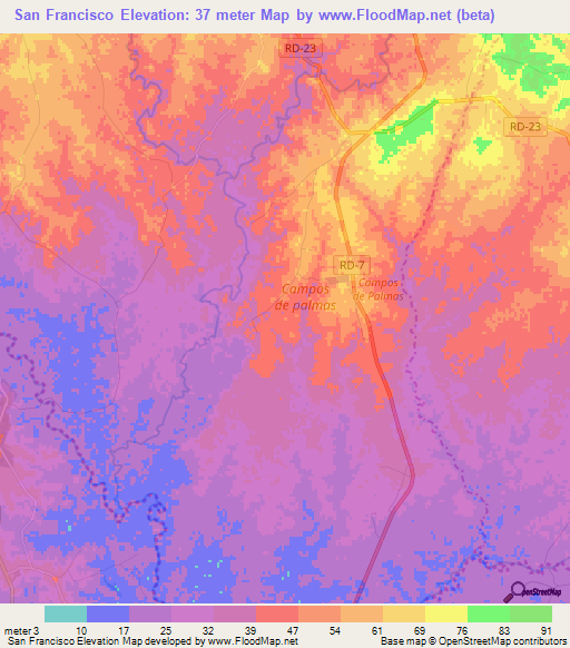 San Francisco,Dominican Republic Elevation Map