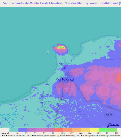 San Fernando de Monte Cristi,Dominican Republic Elevation Map