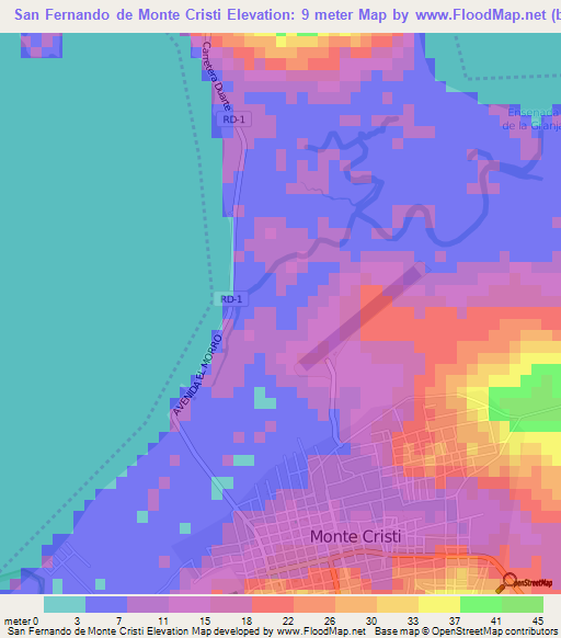 San Fernando de Monte Cristi,Dominican Republic Elevation Map