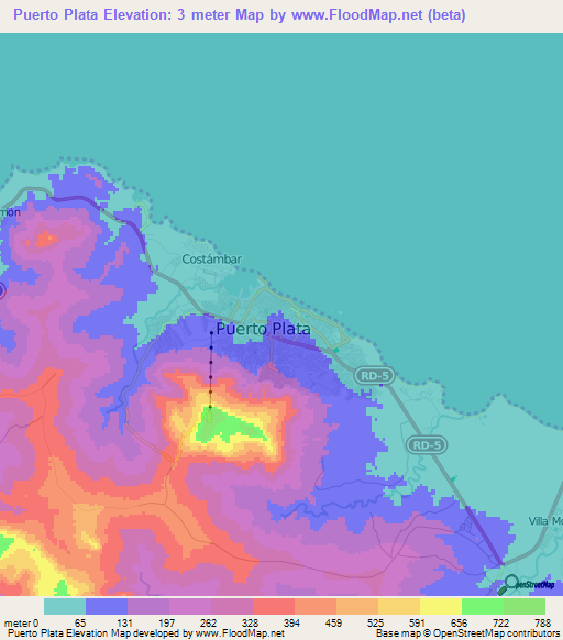 Puerto Plata,Dominican Republic Elevation Map