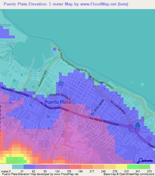 Puerto Plata,Dominican Republic Elevation Map