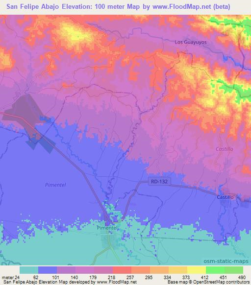 San Felipe Abajo,Dominican Republic Elevation Map