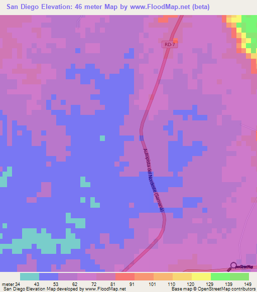 San Diego,Dominican Republic Elevation Map