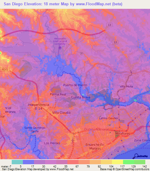 San Diego,Dominican Republic Elevation Map