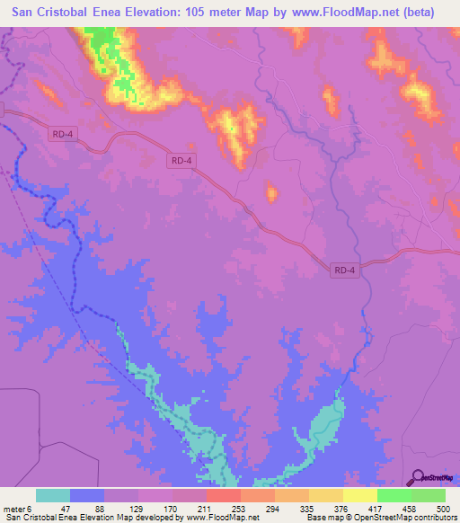 San Cristobal Enea,Dominican Republic Elevation Map