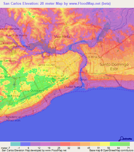 San Carlos,Dominican Republic Elevation Map