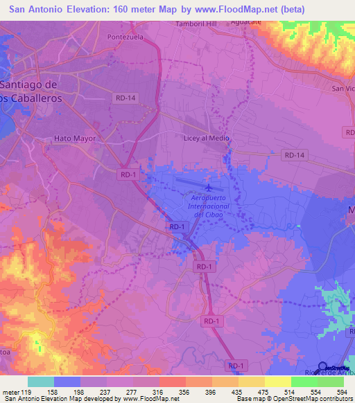 San Antonio,Dominican Republic Elevation Map